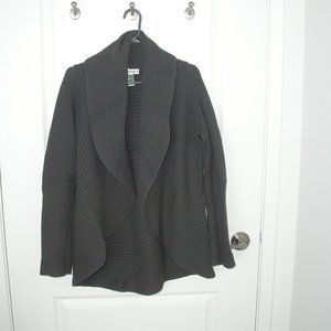 Dark Grey Ribbed Knit Cardigan